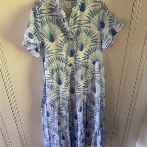 J Marie Blue Fan-Print Tiered Shirt Dress